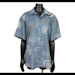 Cooke Street Vintage Navigator Print Button Front Short Sleeve Aloha Shirt M